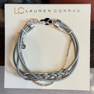 LC Lauren Conrad Grey/Gray & Silver Tone Layered Silocone Bracelet (SB1235)